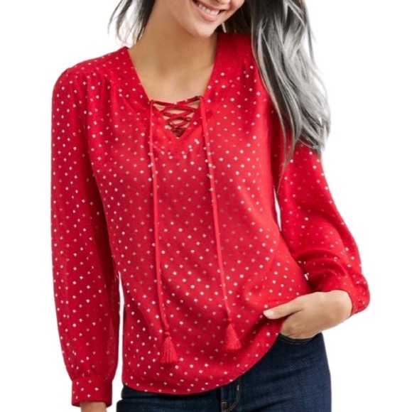 FADY GLORY Plus Chiffon Lace-Up Top - Picture 1 of 9